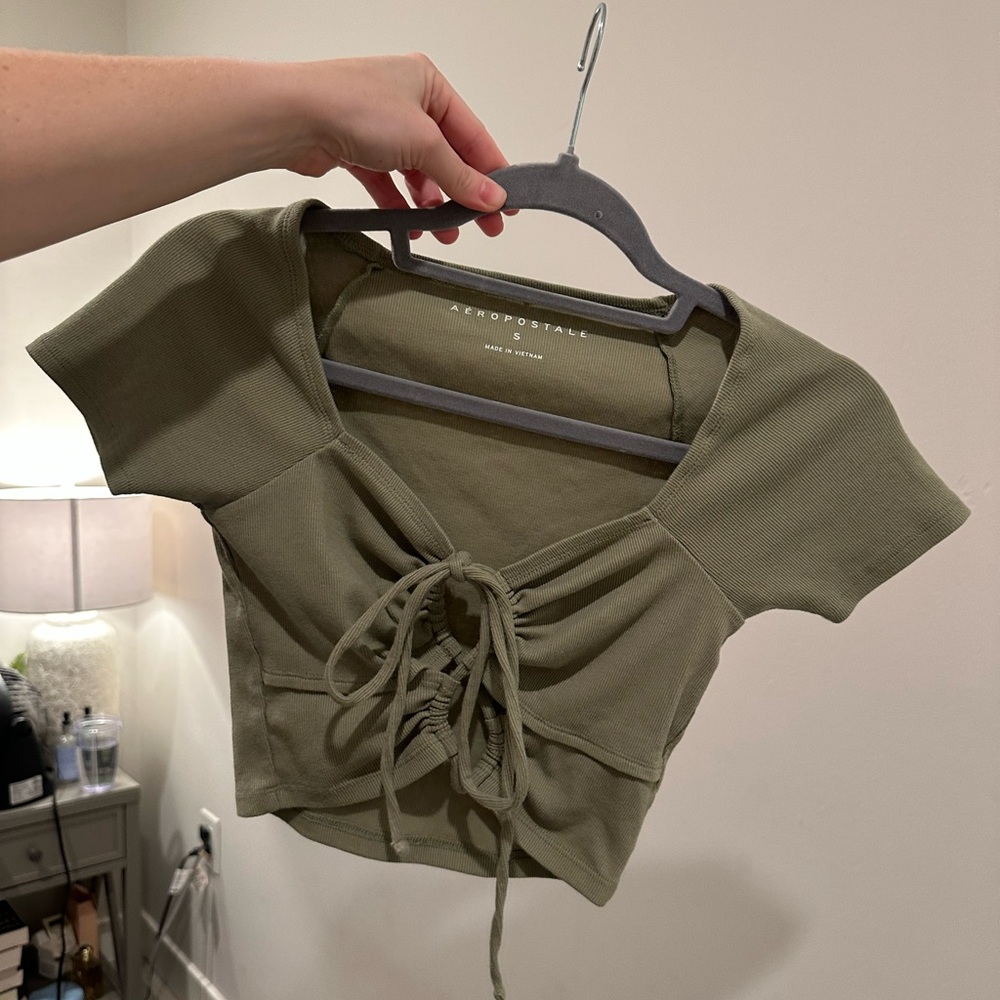 Aeropostale Sage Green Lace-Up Crop Top